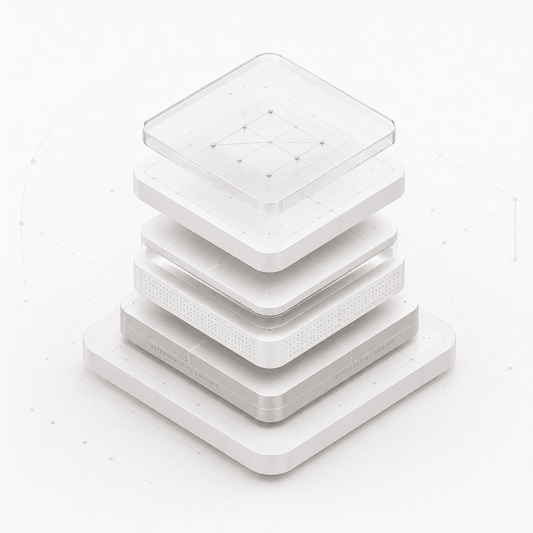 Layered illustration of the deterministic calculation engine